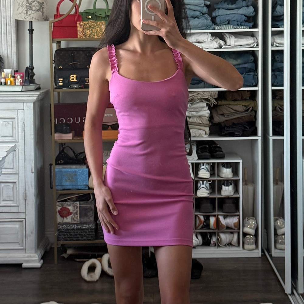 Pink Ruffled Strap Dress mini